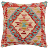 handmade Traditional Pillow Red Beige Hand-Woven SQUARE 100% WOOL Hand woven turkish pillow2' x 2'